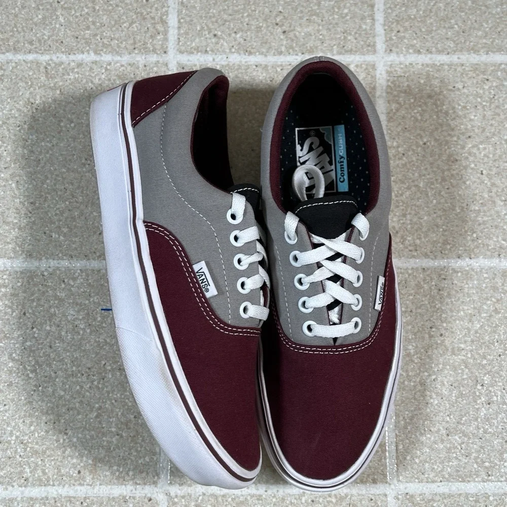 VANS Comfycush Era Unisex Canvas Gray and Burgundy Men's Size 7.5